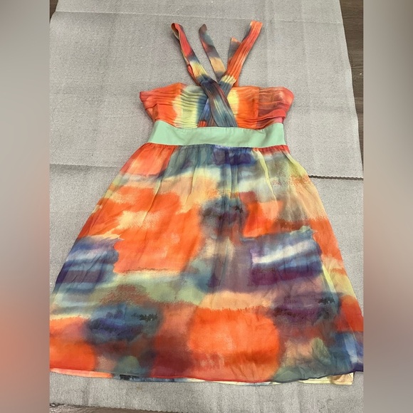 [S]Marciano multi color watercolor Summer Cross Silk dress - Picture 2 of 8